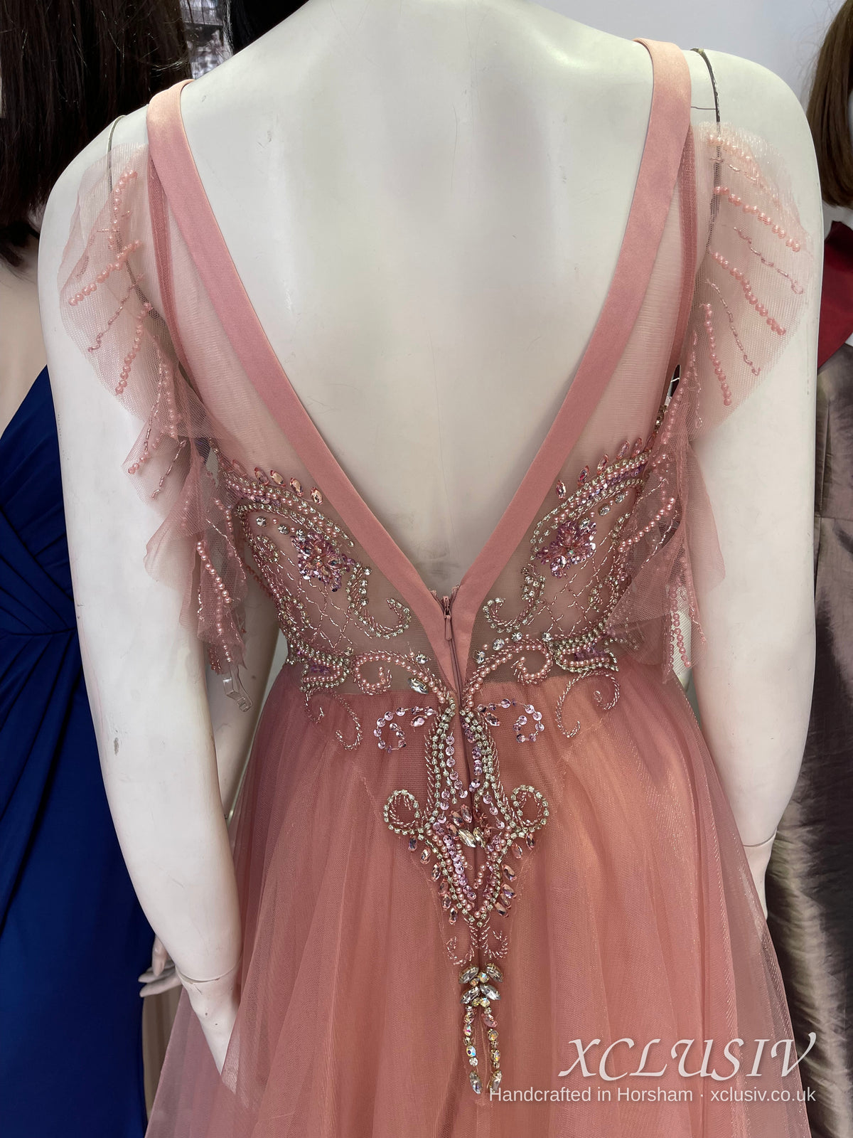 Dusty Pink Tulle Beaded Halter Prom Dress – XCLUSIV Horsham (view 4)