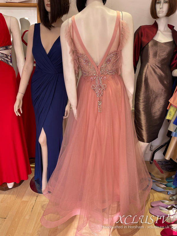 Dusty Pink Tulle Beaded Halter Prom Dress – XCLUSIV Horsham (view 5)