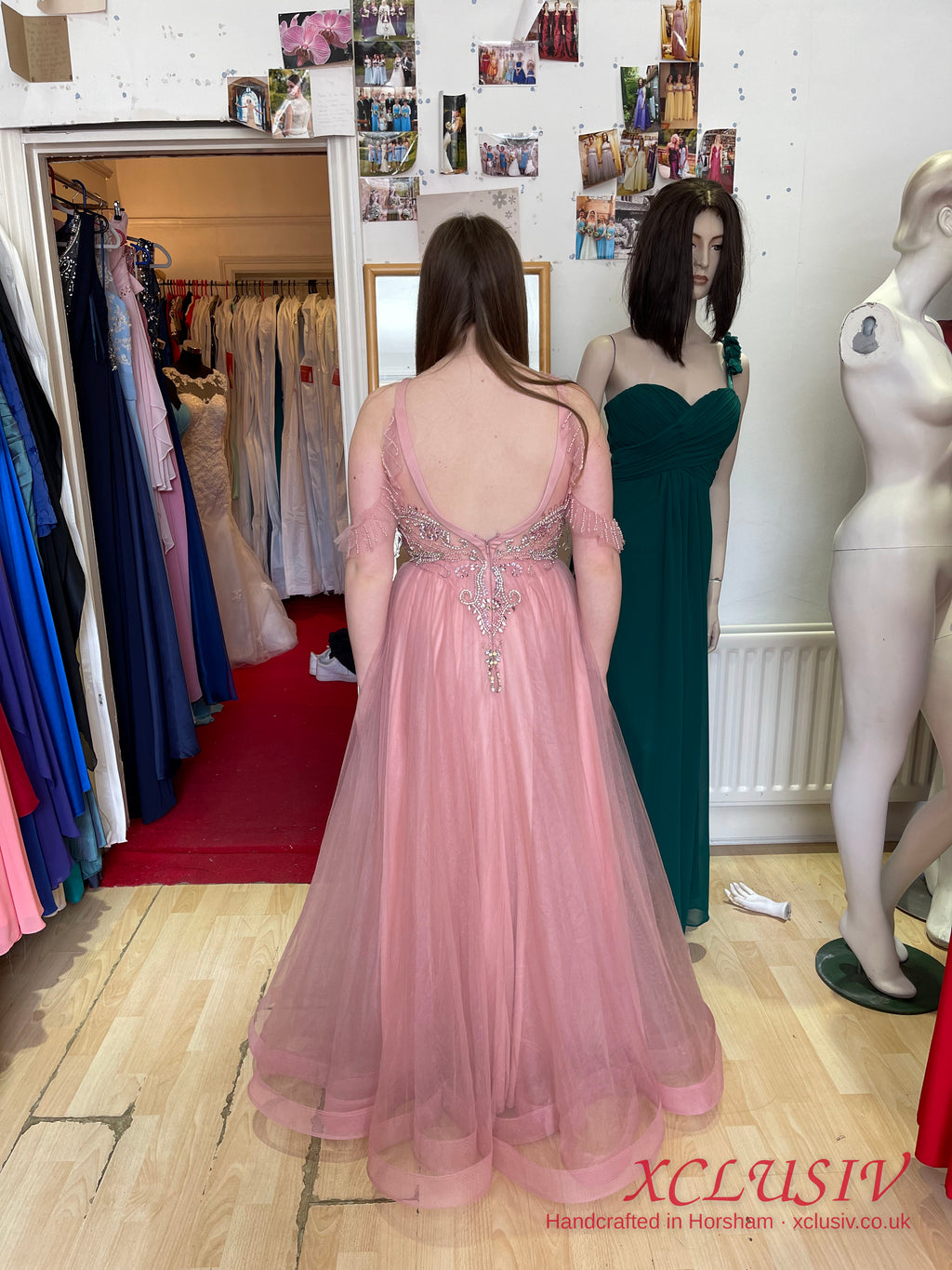 Dusty Pink Tulle Beaded Halter Prom Dress – XCLUSIV Horsham (view 8)