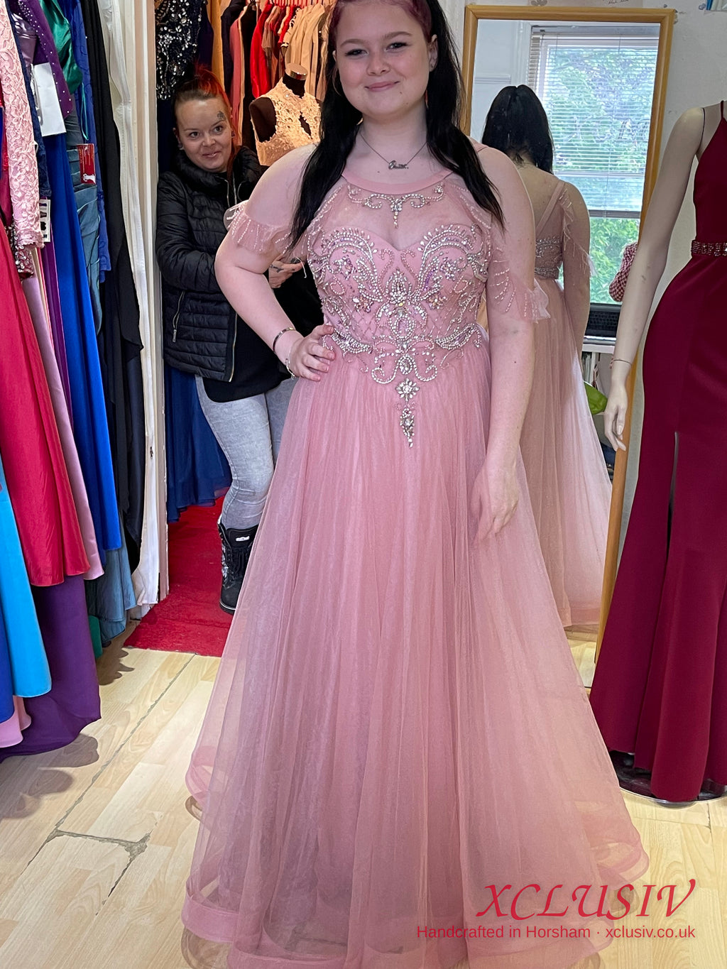 Dusty Pink Tulle Beaded Halter Prom Dress – XCLUSIV Horsham (view 10)