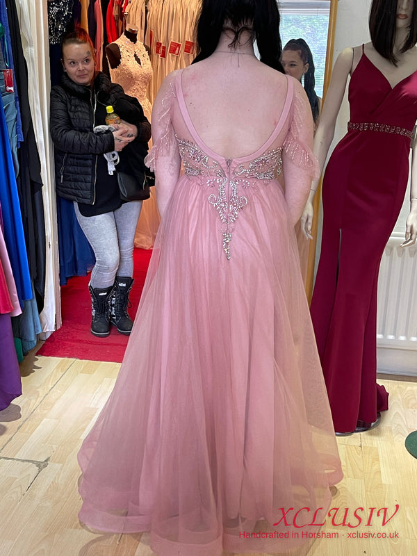 Dusty Pink Tulle Beaded Halter Prom Dress – XCLUSIV Horsham (view 11)