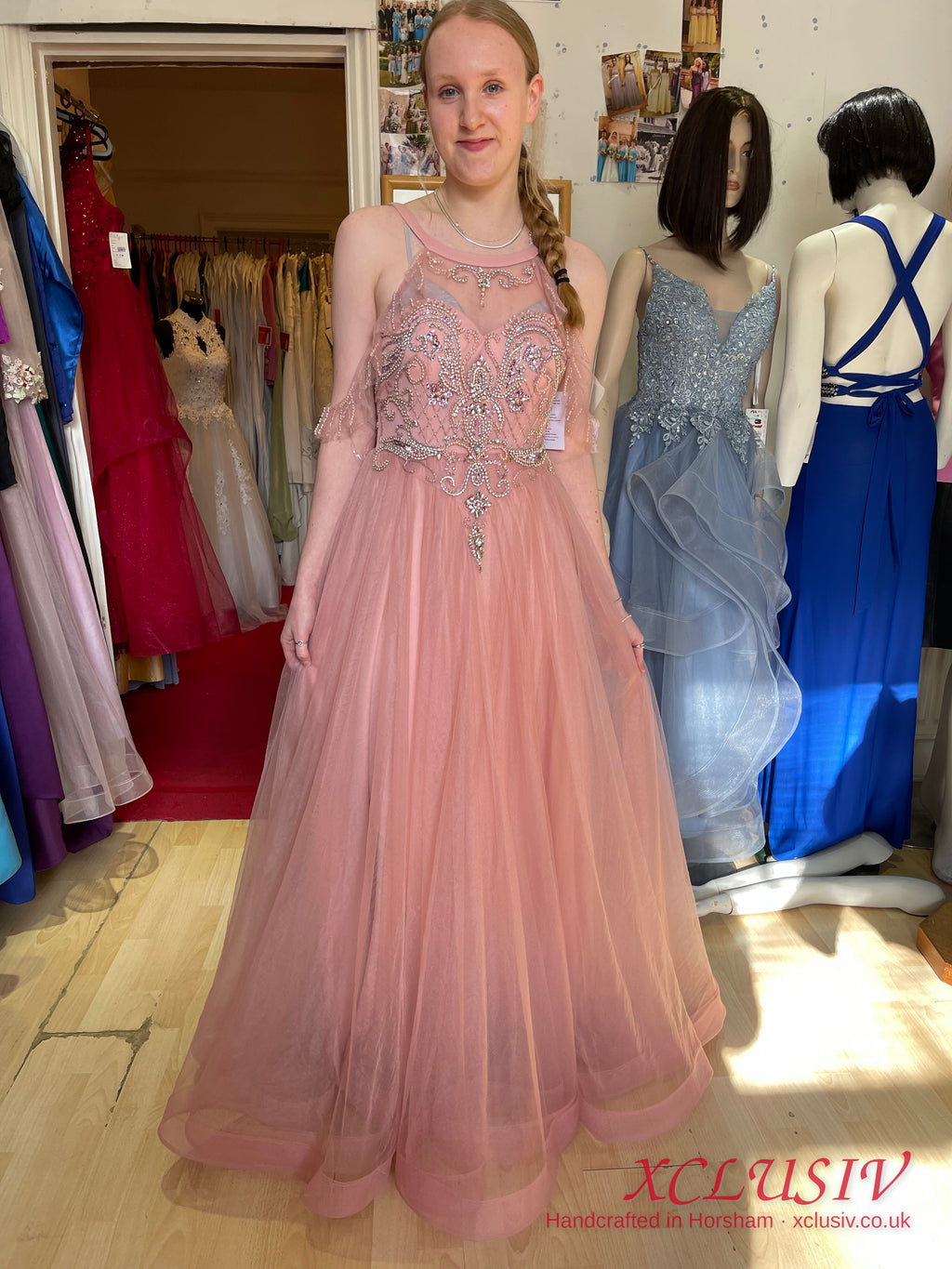 Dusty Pink Tulle Beaded Halter Prom Dress – XCLUSIV Horsham (view 12)