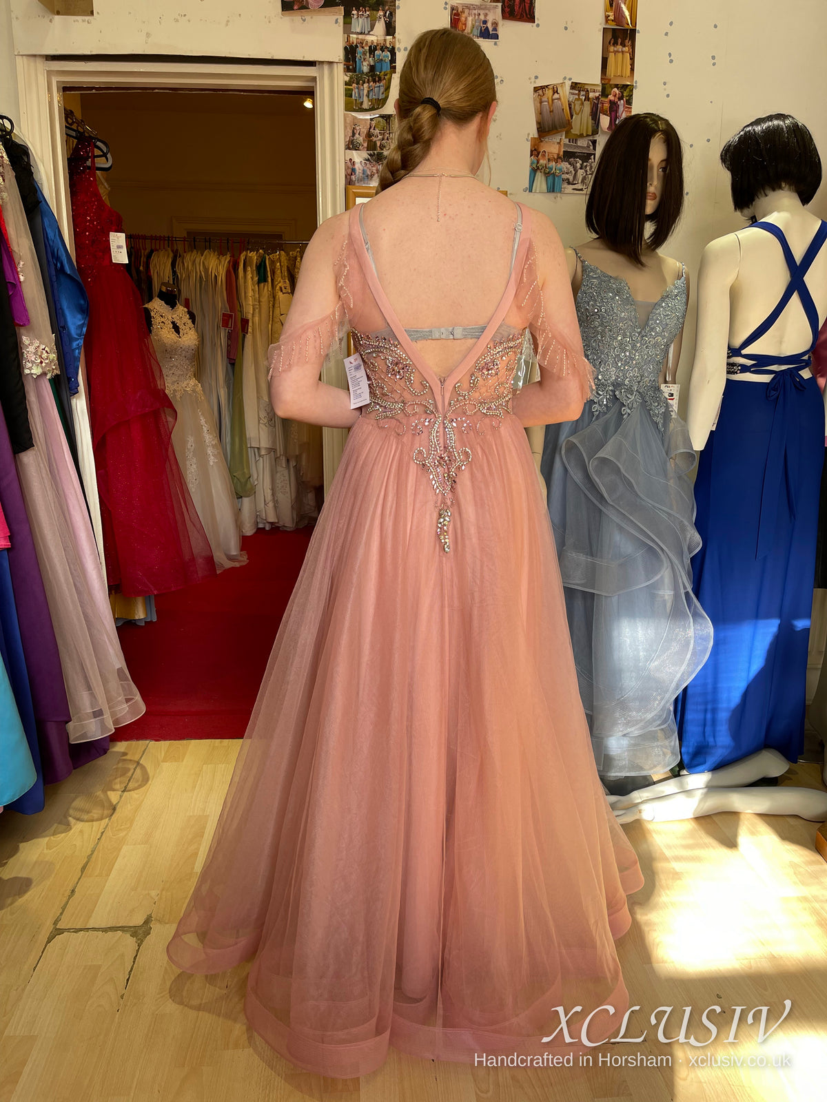 Dusty Pink Tulle Beaded Halter Prom Dress – XCLUSIV Horsham (view 13)