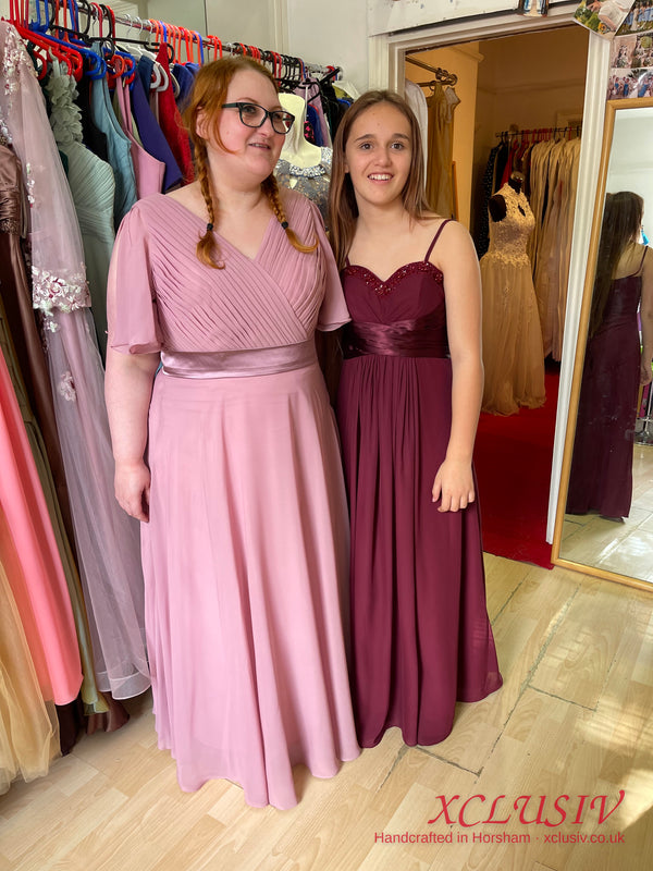 Dusty Rose & Burgundy Chiffon Bridesmaid Dresses with Faux Fur Stoles – XCLUSIV Horsham