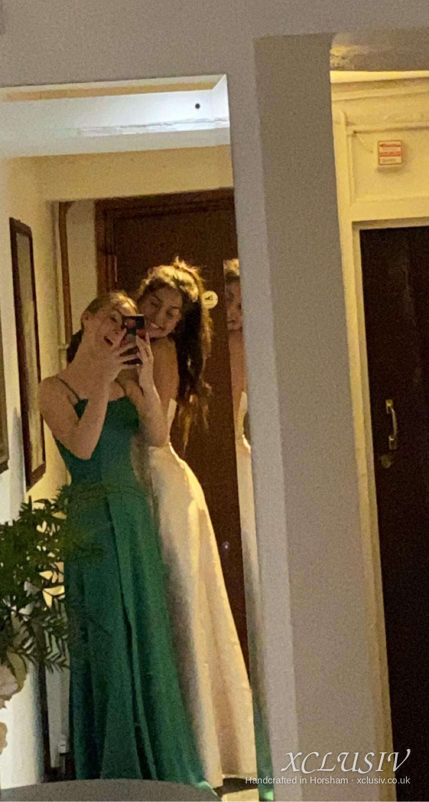 Emerald Green & Ivory Satin Prom Dress – XCLUSIV Horsham