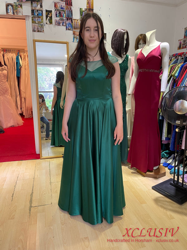 Emerald Satin Illusion-Neck A-Line Prom Dress – XCLUSIV Horsham