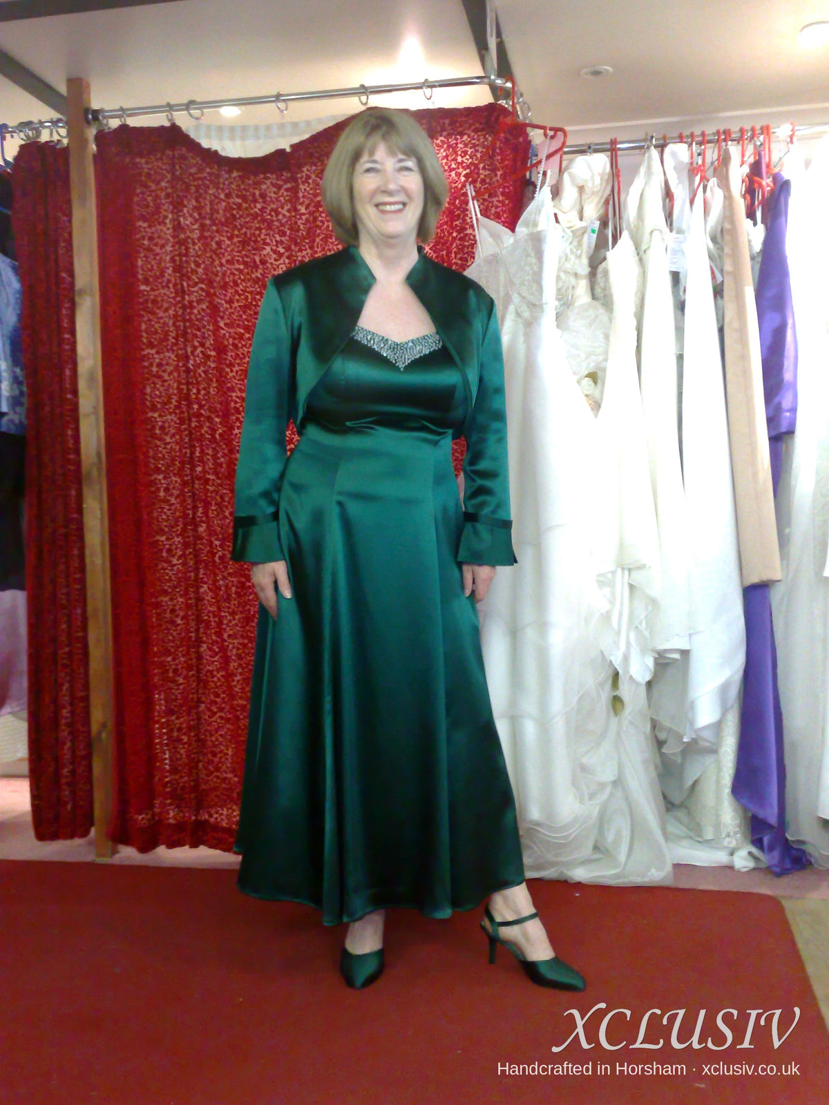 Emerald Satin Long Dress & Bolero – Mother of the Bride – XCLUSIV Horsham Main image