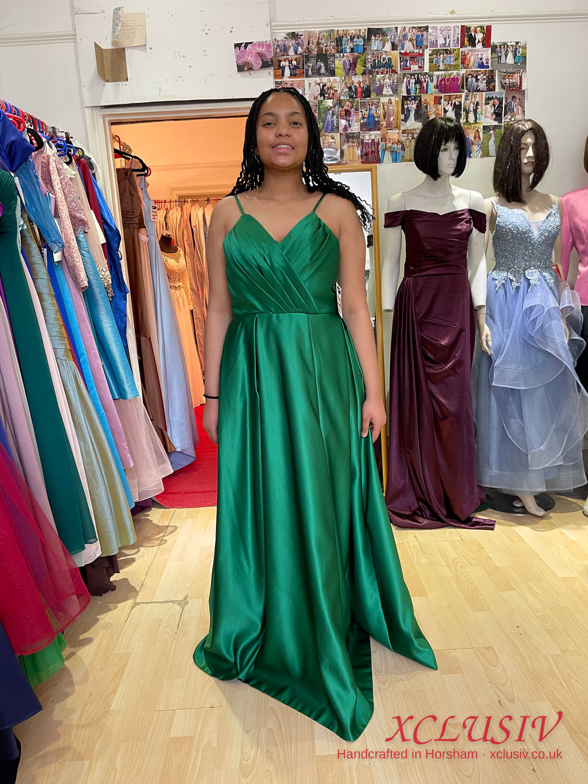 Emerald Satin V-Neck Lace-Up Back Ball Gown Prom Dress – XCLUSIV Horsham