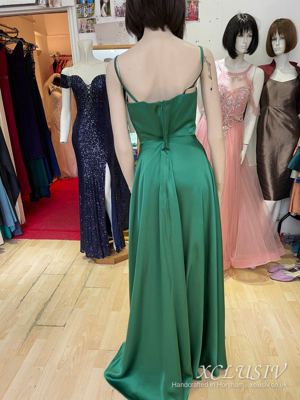 Emerald Satin Wrap Split Slip Prom Dress – XCLUSIV Horsham (view 10)