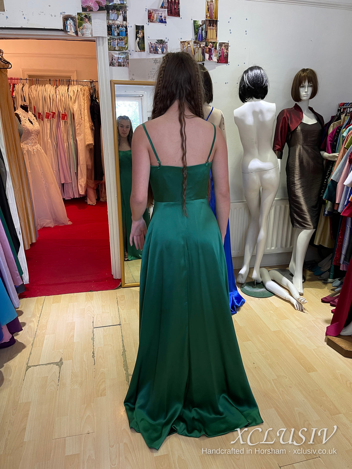 Emerald Satin Wrap Split Slip Prom Dress – XCLUSIV Horsham (view 12)