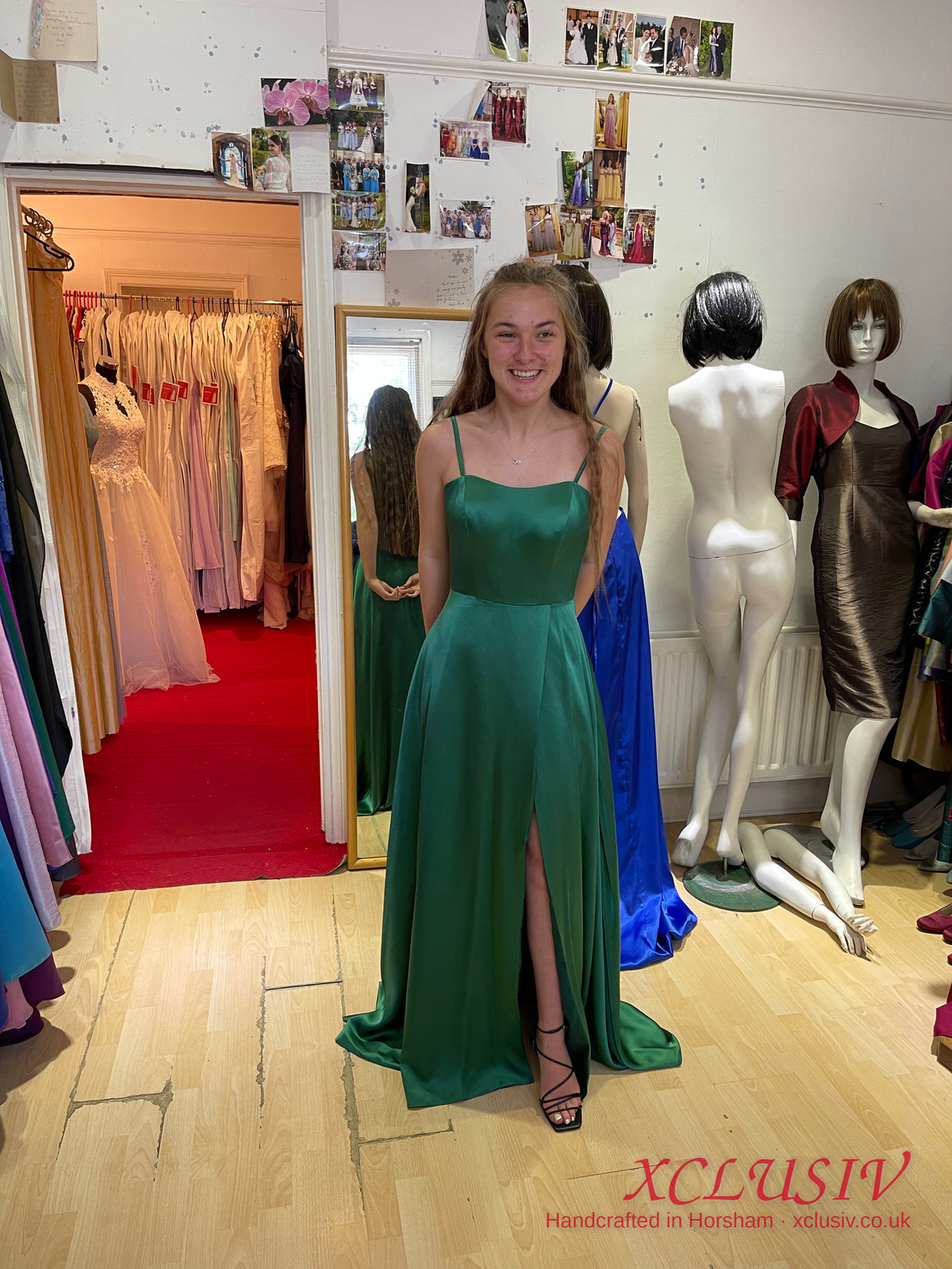 Emerald Satin Wrap Split Slip Prom Dress – XCLUSIV Horsham (view 13)