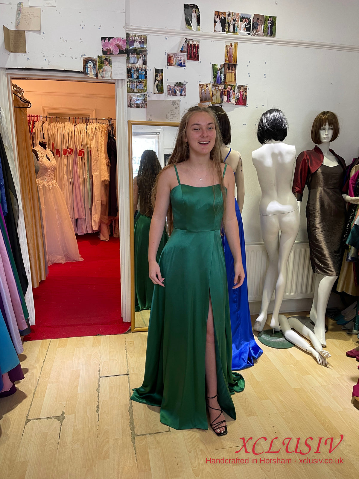 Emerald Satin Wrap Split Slip Prom Dress – XCLUSIV Horsham (view 14)