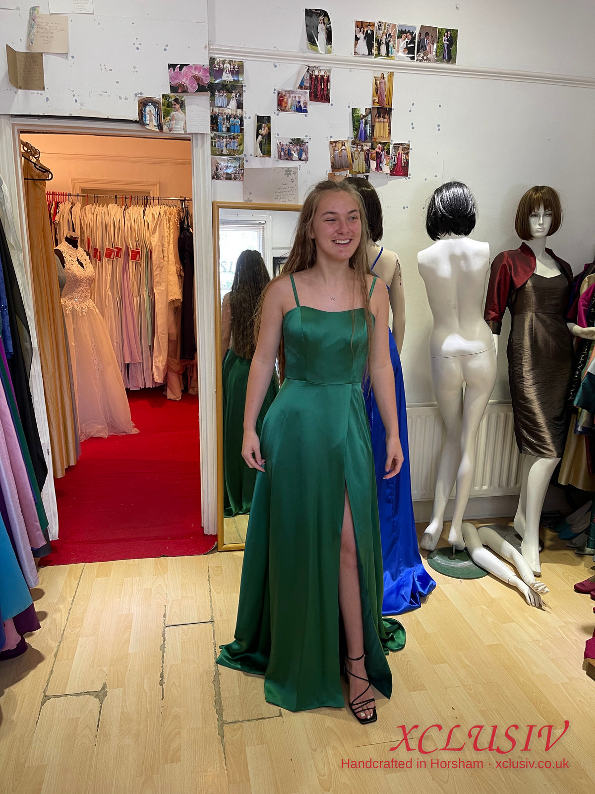 Emerald Satin Wrap Split Slip Prom Dress – XCLUSIV Horsham (view 15)