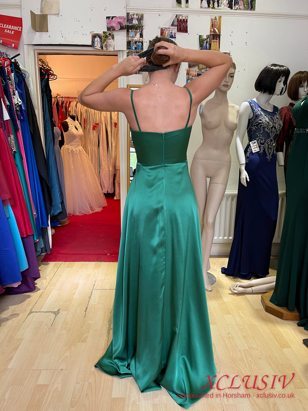 Emerald Satin Wrap Split Slip Prom Dress – XCLUSIV Horsham (view 17)