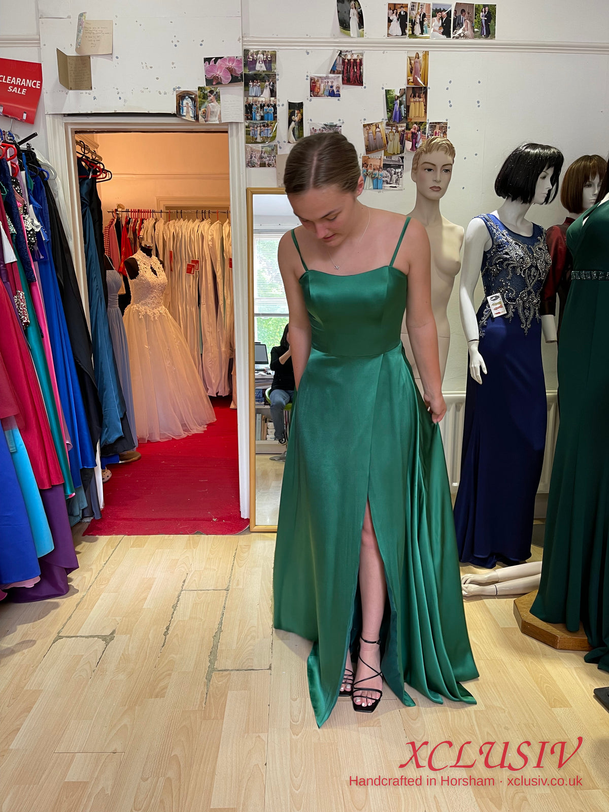 Emerald Satin Wrap Split Slip Prom Dress – XCLUSIV Horsham (view 18)