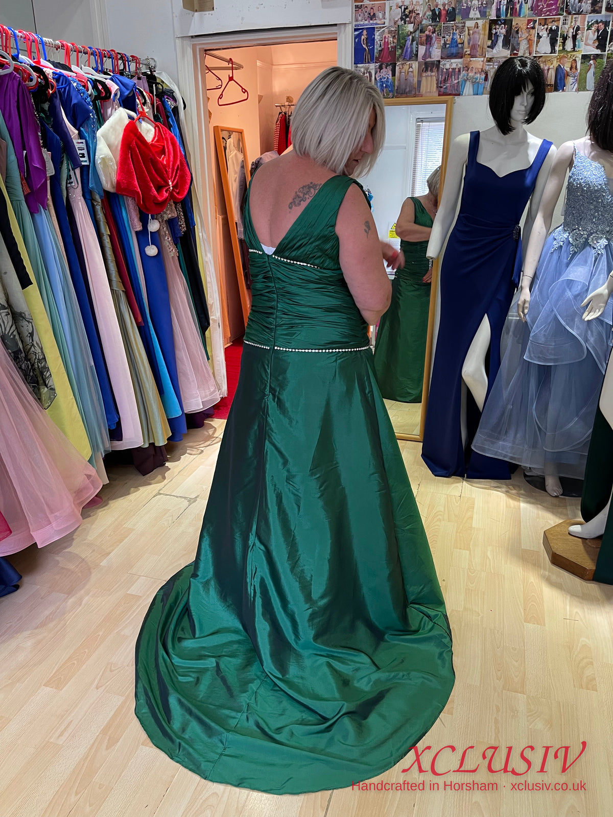 Emerald Taffeta Gown with Beaded Waist & V-Back – Mother of the Bride – XCLUSIV Horsham (view 2)