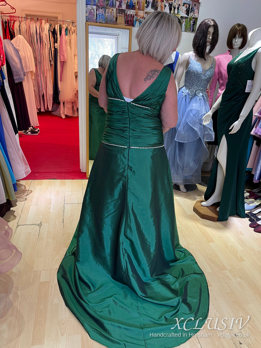 Emerald Taffeta Gown with Beaded Waist & V-Back – Mother of the Bride – XCLUSIV Horsham (view 3)