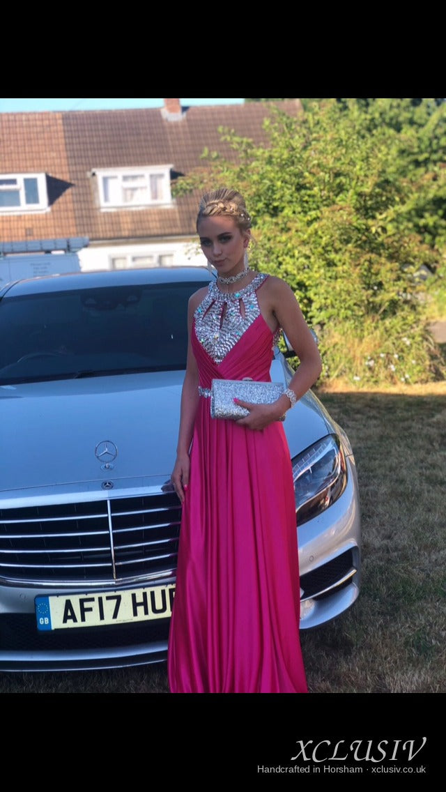 Fuchsia Jewelled Halter Chiffon Prom Dress – XCLUSIV Horsham