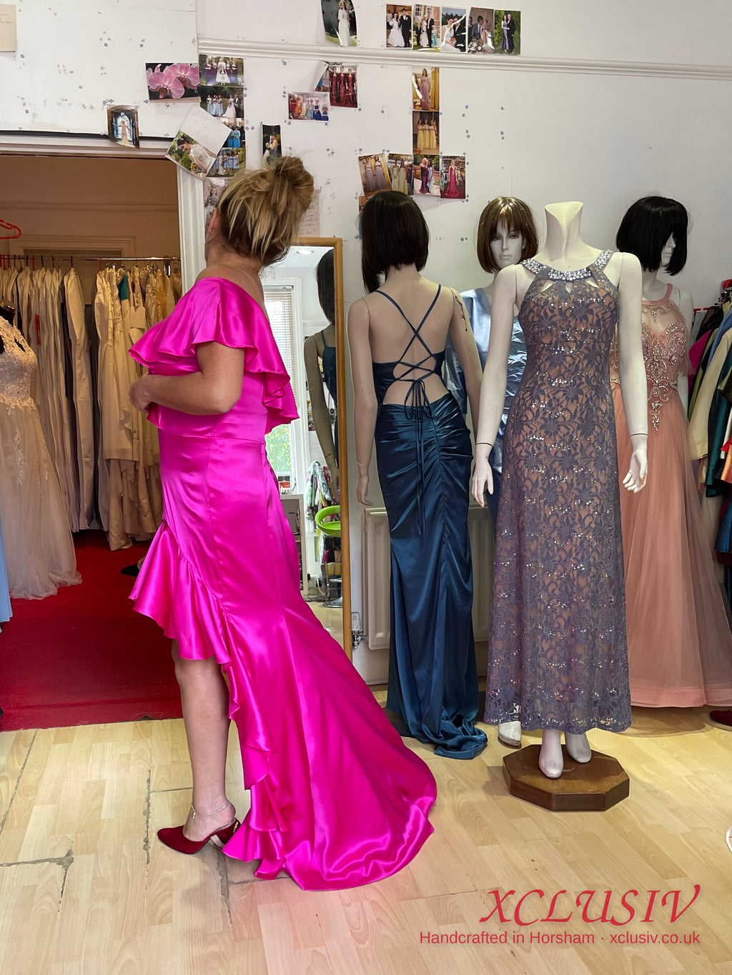 Fuchsia Satin Ruffle Off-Shoulder Mermaid Prom & Evening Dress – XCLUSIV Horsham (view 4)
