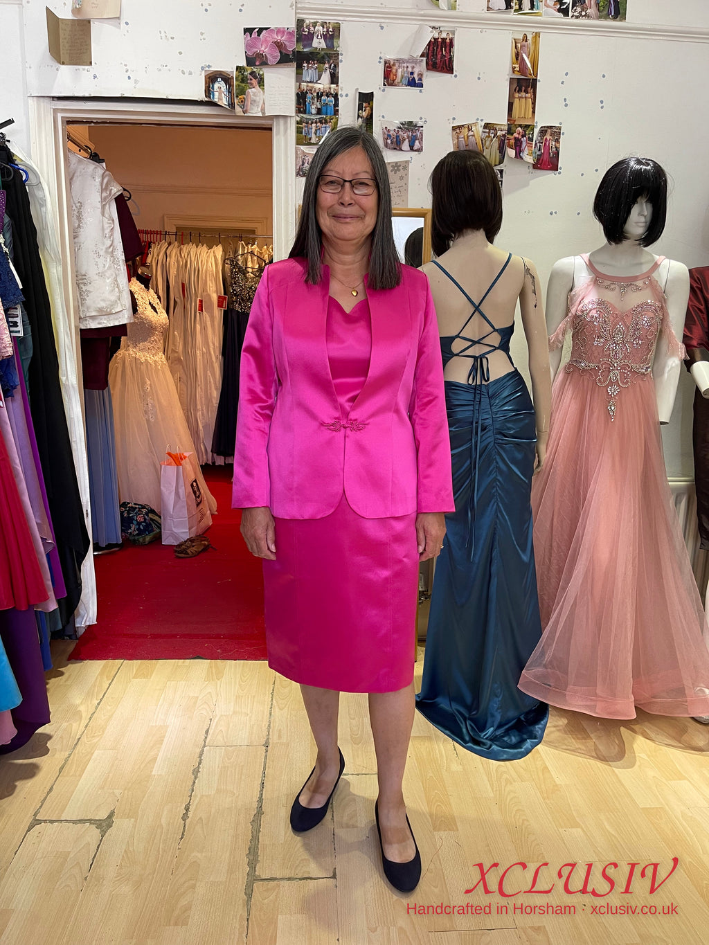Fuchsia Satin Shift Dress & Jacket – Mother of the Bride – XCLUSIV Horsham (view 4)