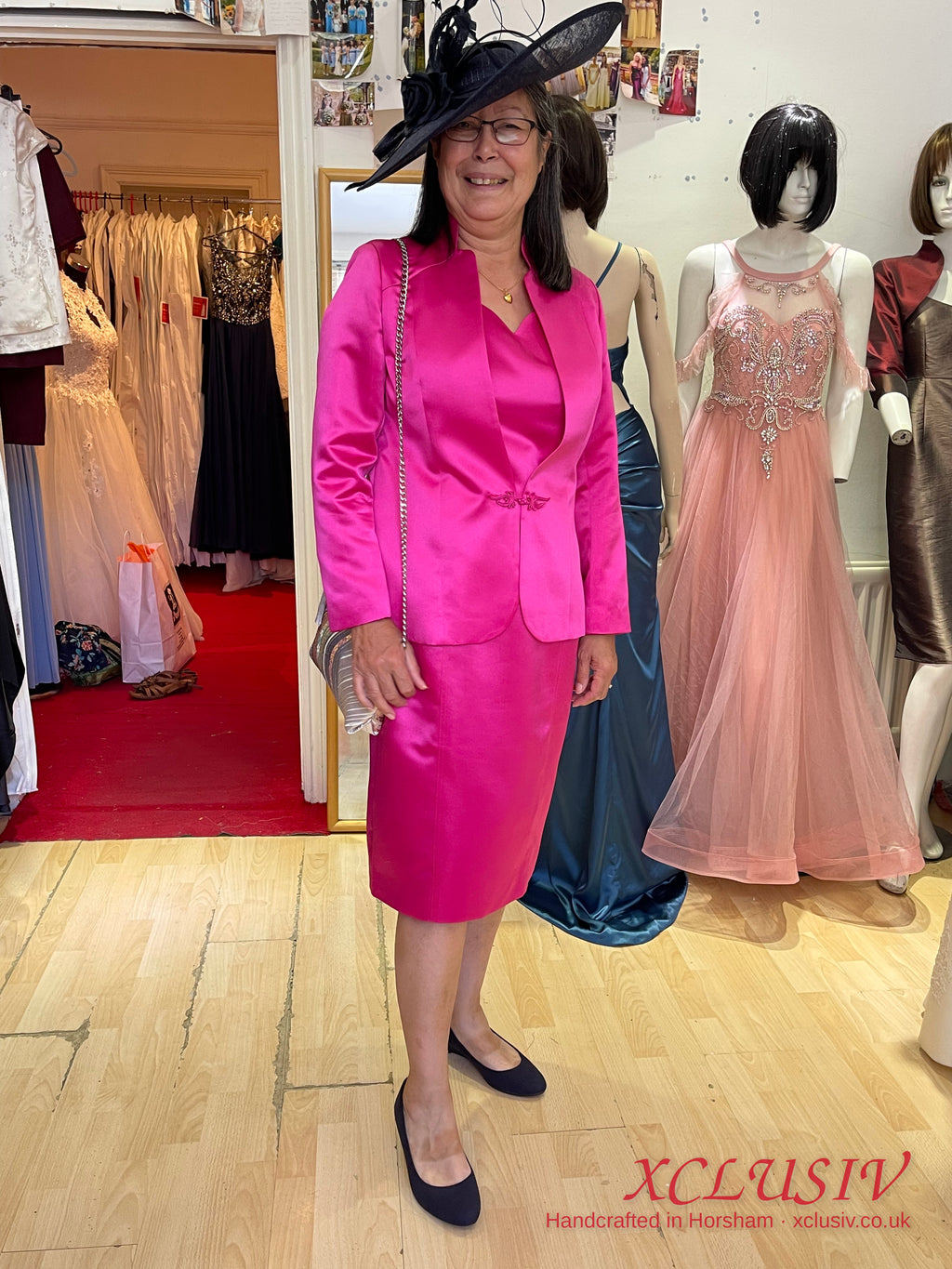 Fuchsia Satin Shift Dress & Jacket – Mother of the Bride – XCLUSIV Horsham (view 6)