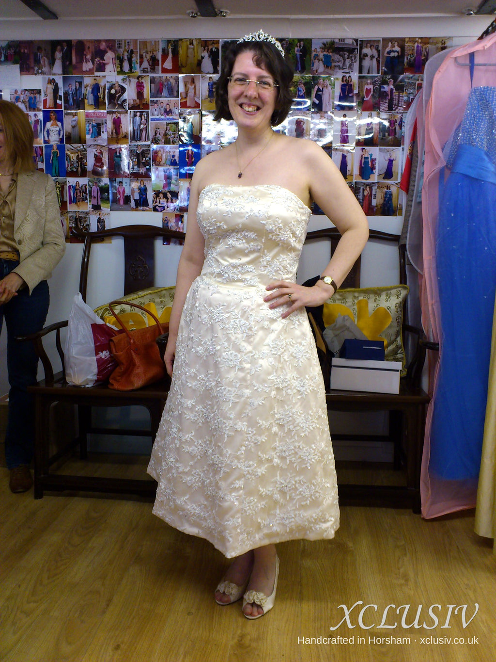 Gold Embroidered Tea-Length Strapless Wedding Dress – XCLUSIV Horsham (view 2)