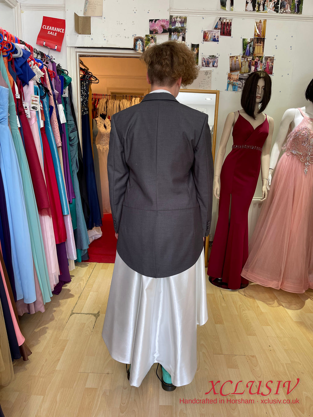 Grey Tailcoat & White Satin High-Low Prom Outfit – XCLUSIV Horsham (view 5)