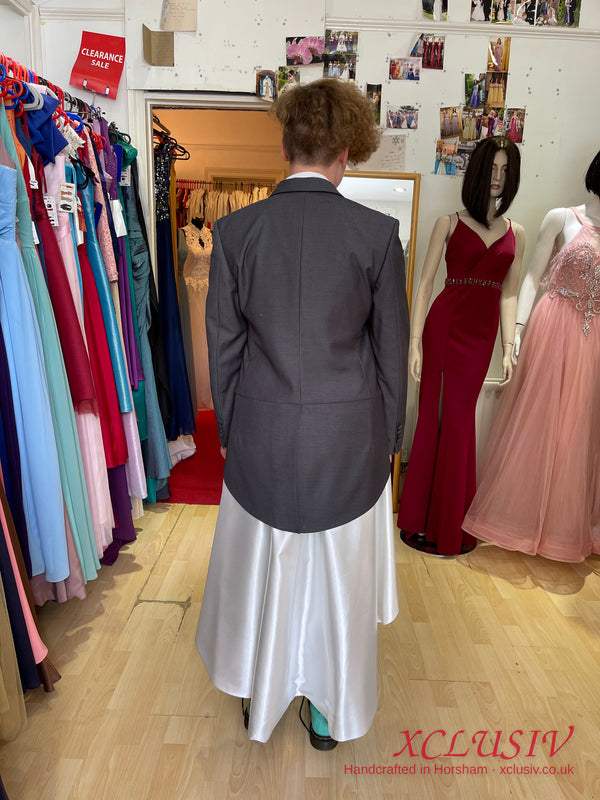 Grey Tailcoat & White Satin High-Low Prom Outfit – XCLUSIV Horsham (view 5)