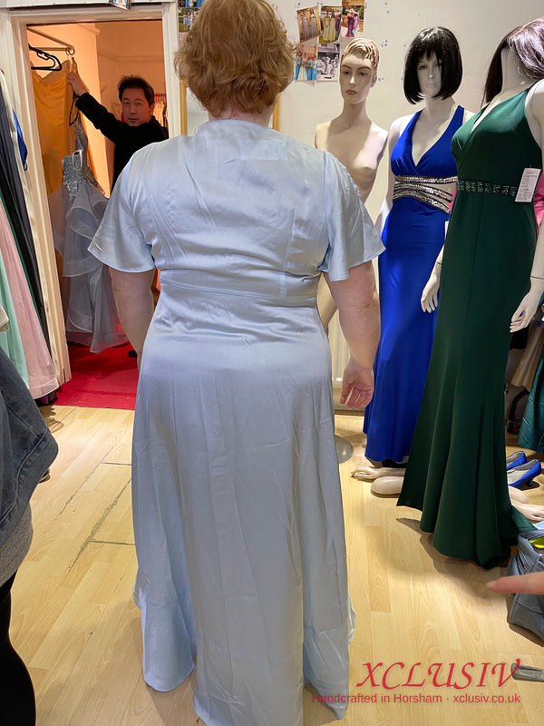 Ice Blue Satin Wrap Ruffle Prom & Evening Dress – XCLUSIV Horsham (view 2)