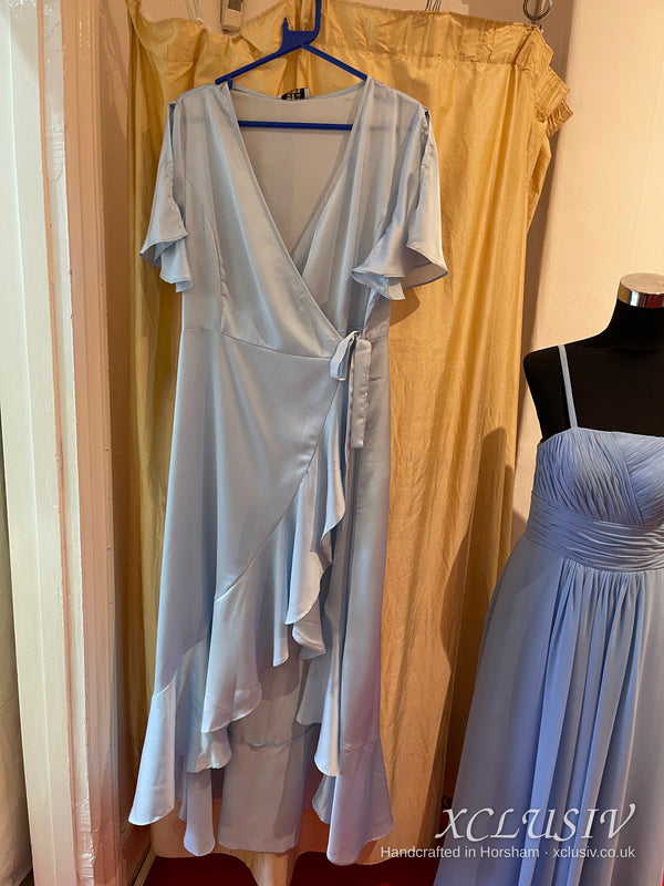 Ice Blue Satin Wrap Ruffle Prom & Evening Dress – XCLUSIV Horsham (view 3)