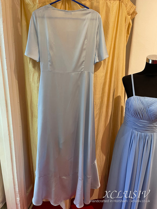 Ice Blue Satin Wrap Ruffle Prom & Evening Dress – XCLUSIV Horsham (view 4)