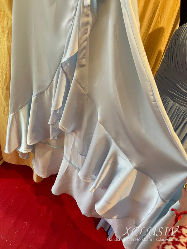 Ice Blue Satin Wrap Ruffle Prom & Evening Dress – XCLUSIV Horsham (view 5)