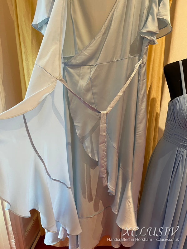 Ice Blue Satin Wrap Ruffle Prom & Evening Dress – XCLUSIV Horsham (view 7)