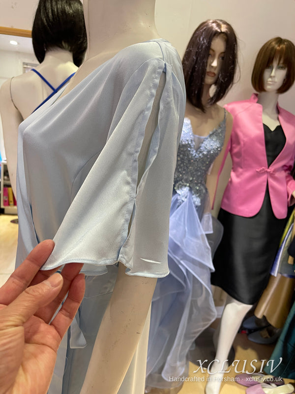 Ice Blue Satin Wrap Ruffle Prom & Evening Dress – XCLUSIV Horsham (view 12)