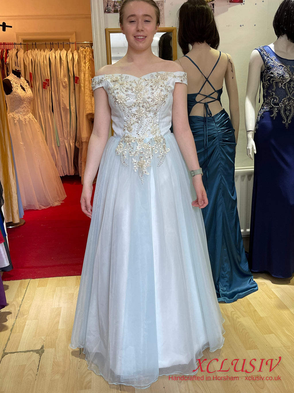 Ice Blue Tulle Beaded Ball Gown Prom Dress – XCLUSIV Horsham (view 3)