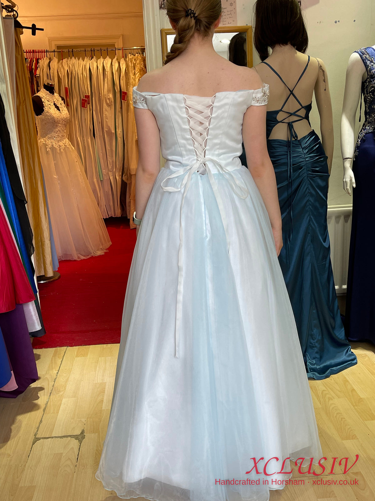 Ice Blue Tulle Beaded Ball Gown Prom Dress – XCLUSIV Horsham (view 4)