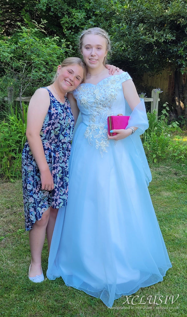 Ice Blue Tulle Beaded Ball Gown Prom Dress – XCLUSIV Horsham (view 5)
