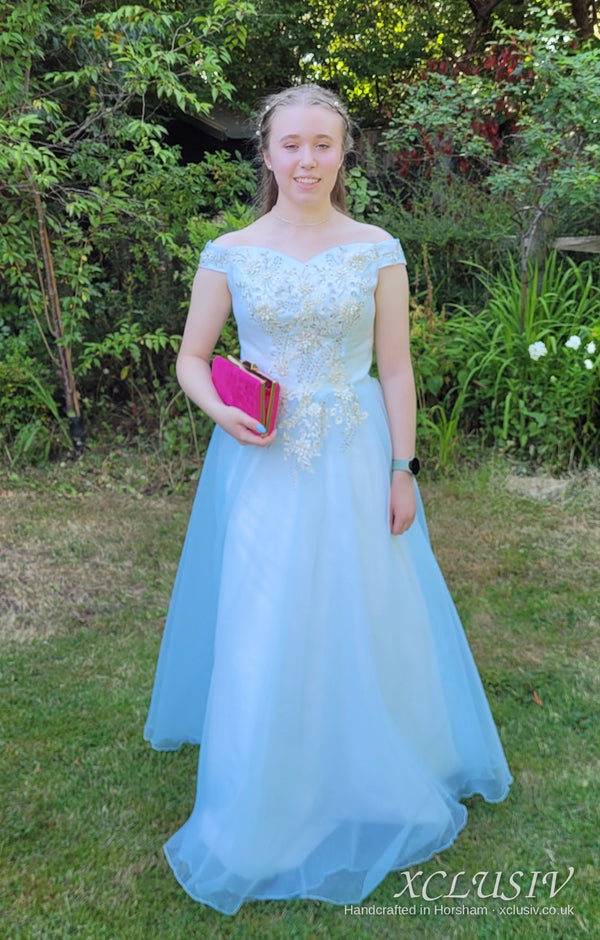 Ice Blue Tulle Beaded Ball Gown Prom Dress – XCLUSIV Horsham (view 6)