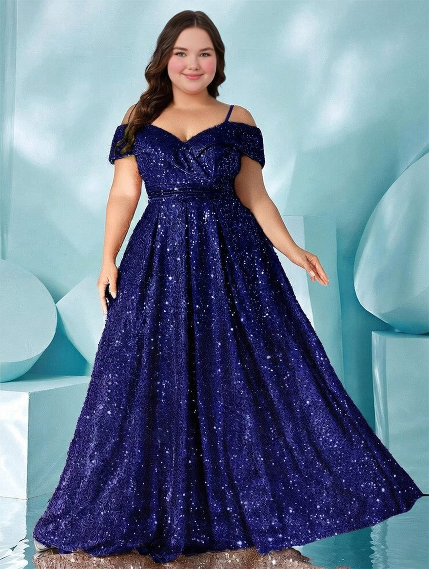 Elegant Plus Size Off-Shoulder Sparkle Evening Gown Secondary image