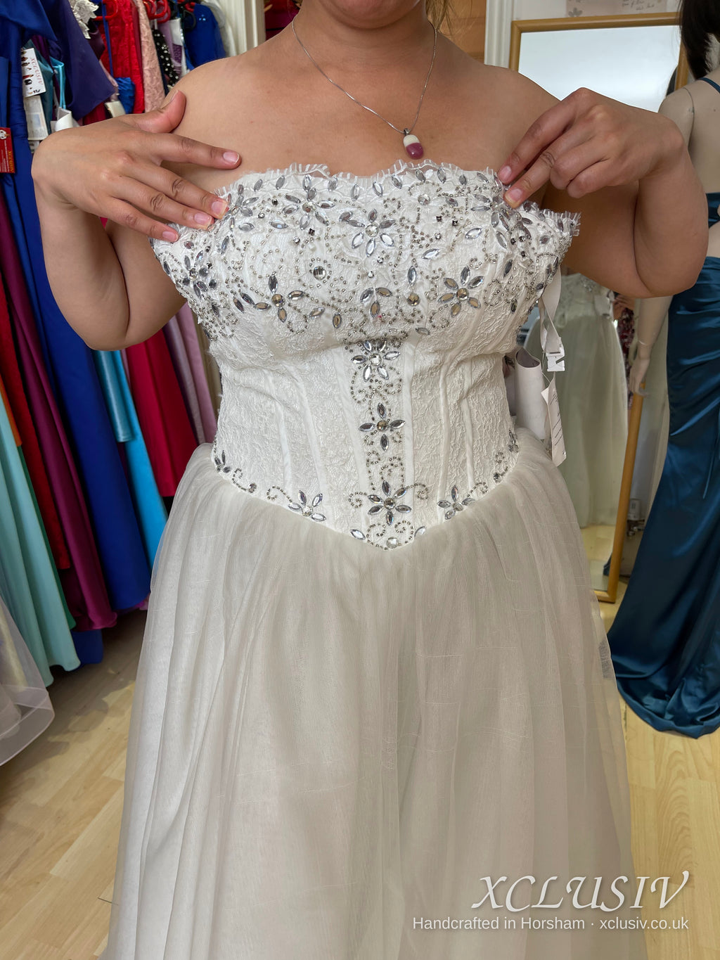 Ivory Beaded Corset Tulle A-Line Wedding Dress – XCLUSIV Horsham (view 2)
