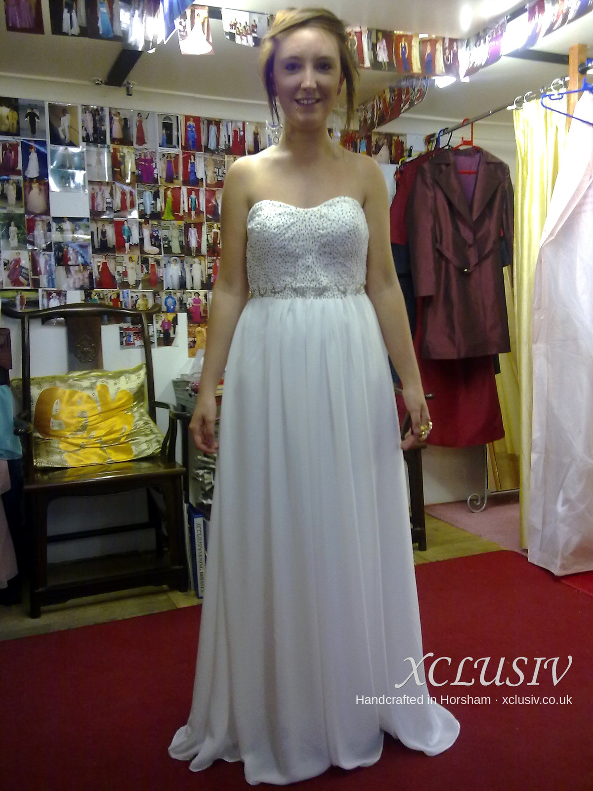 Ivory Chiffon Empire Wedding Dress with Beaded Sweetheart Bodice – XCLUSIV Horsham