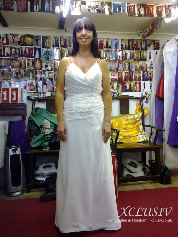 Ivory Chiffon Spaghetti-Strap Wedding Dress with Cross-Back – XCLUSIV Horsham