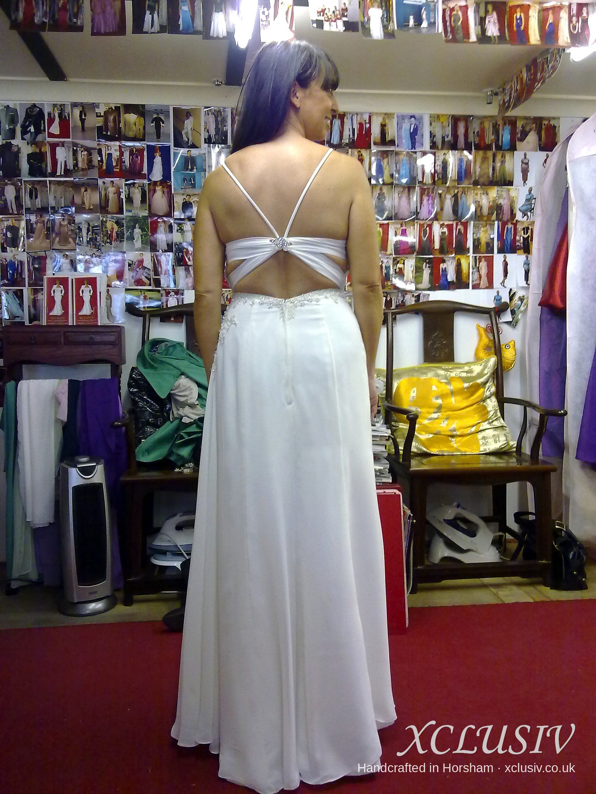 Ivory Chiffon Spaghetti-Strap Wedding Dress with Cross-Back – XCLUSIV Horsham (view 2)