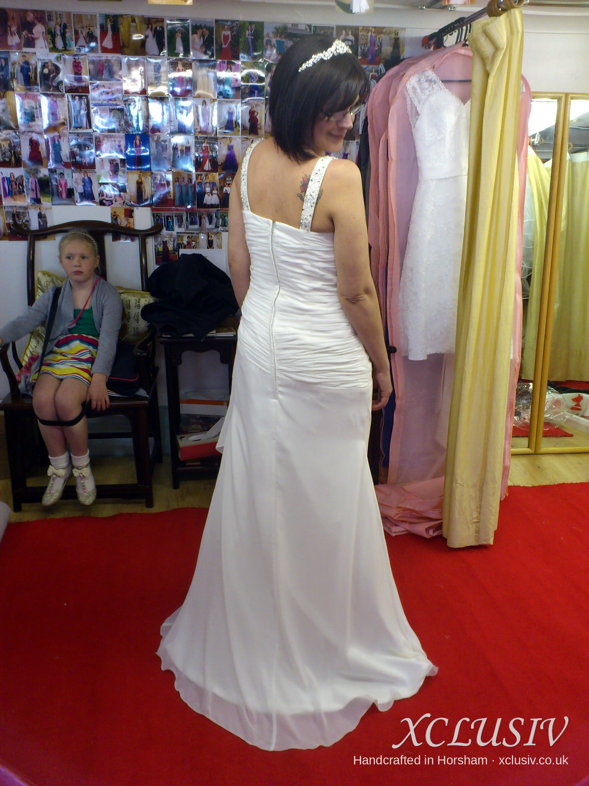 Ivory Chiffon V-Neck Ruched Wedding Dress with Beaded Straps – XCLUSIV Horsham (view 2)