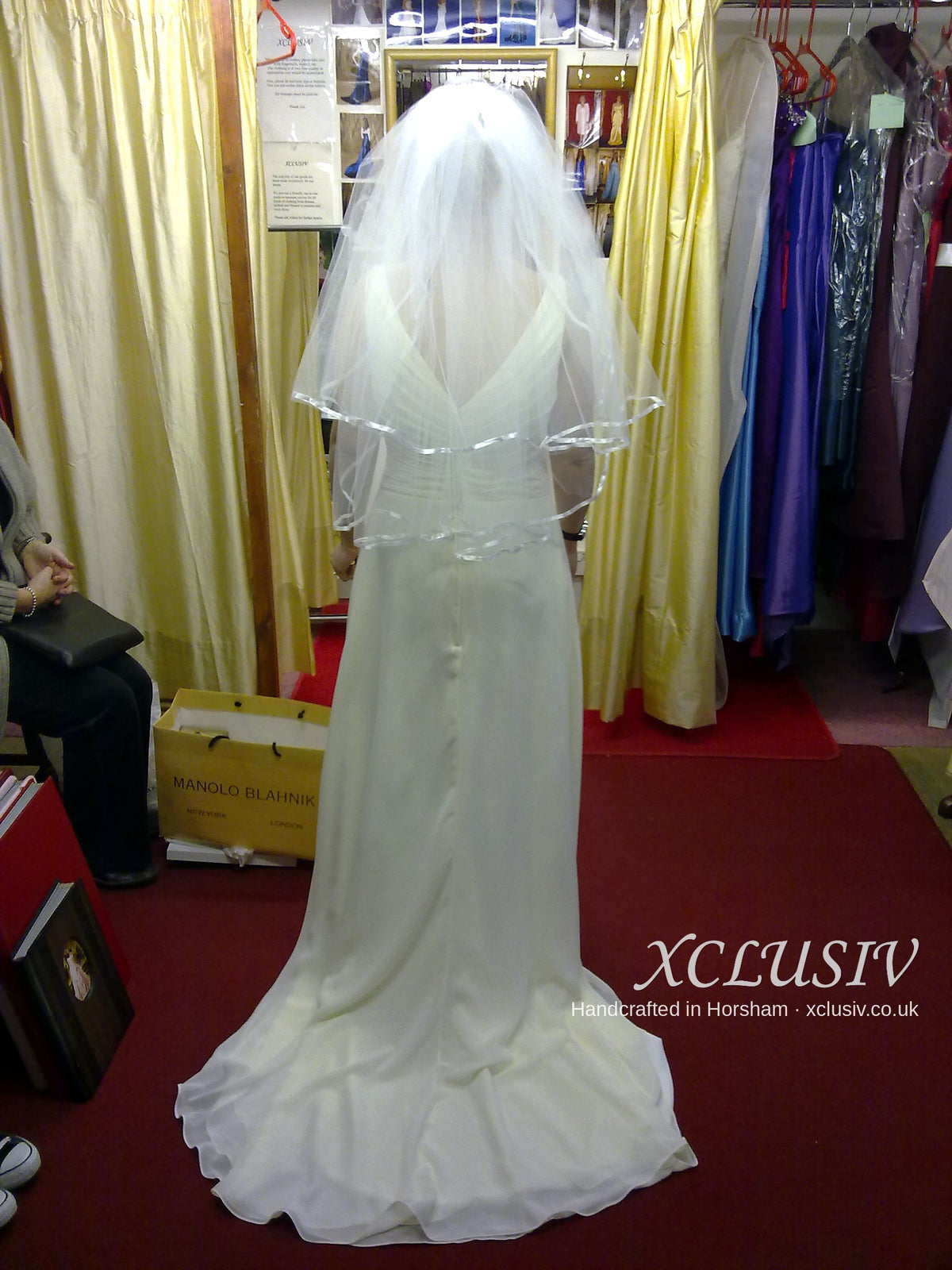 Ivory Chiffon V-Neck Wedding Dress with Ruched Waist – XCLUSIV Horsham