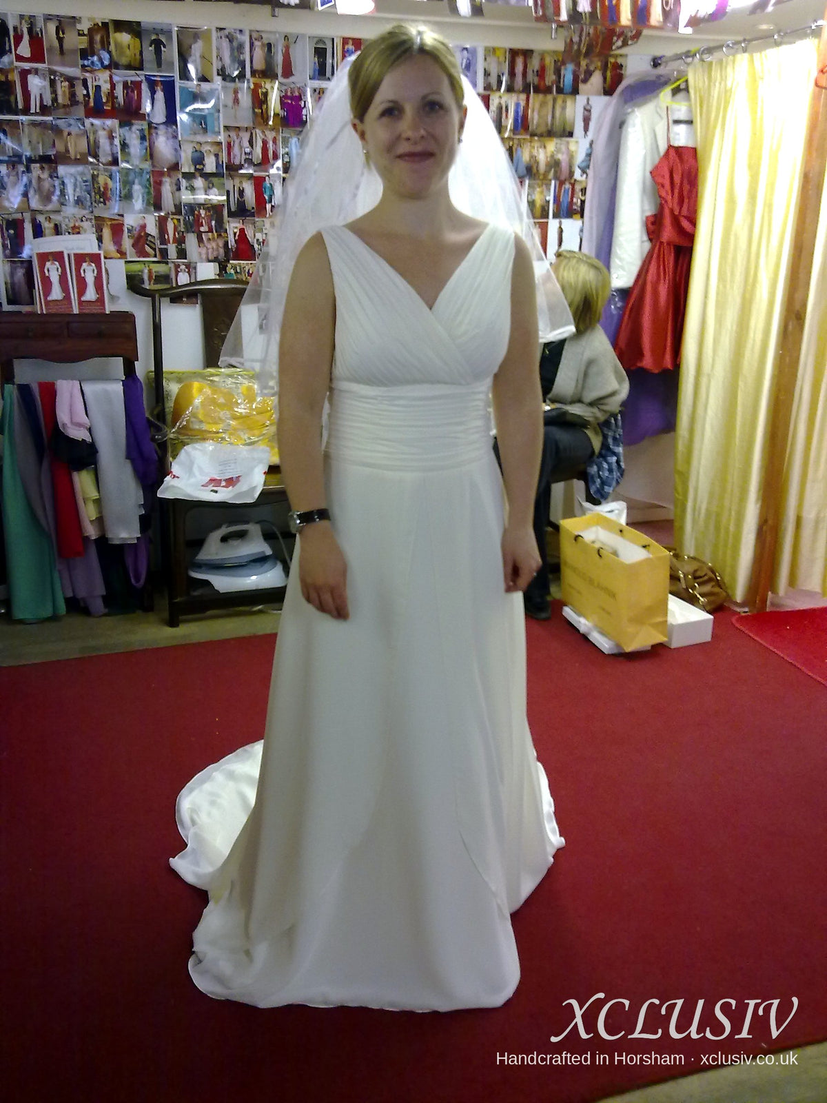 Ivory Chiffon V-Neck Wedding Dress with Ruched Waist – XCLUSIV Horsham (view 2)
