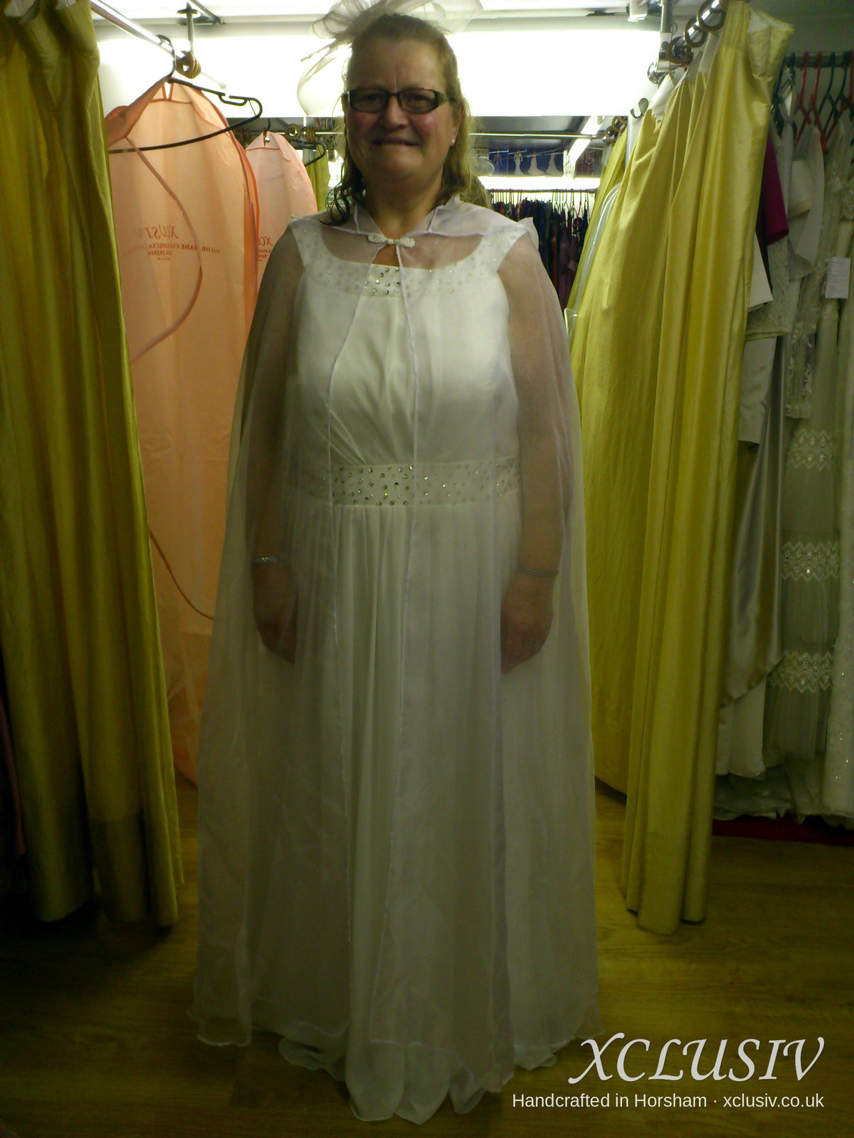 Ivory Chiffon Wedding Dress with Sheer Cape – Mature Bride – XCLUSIV Horsham