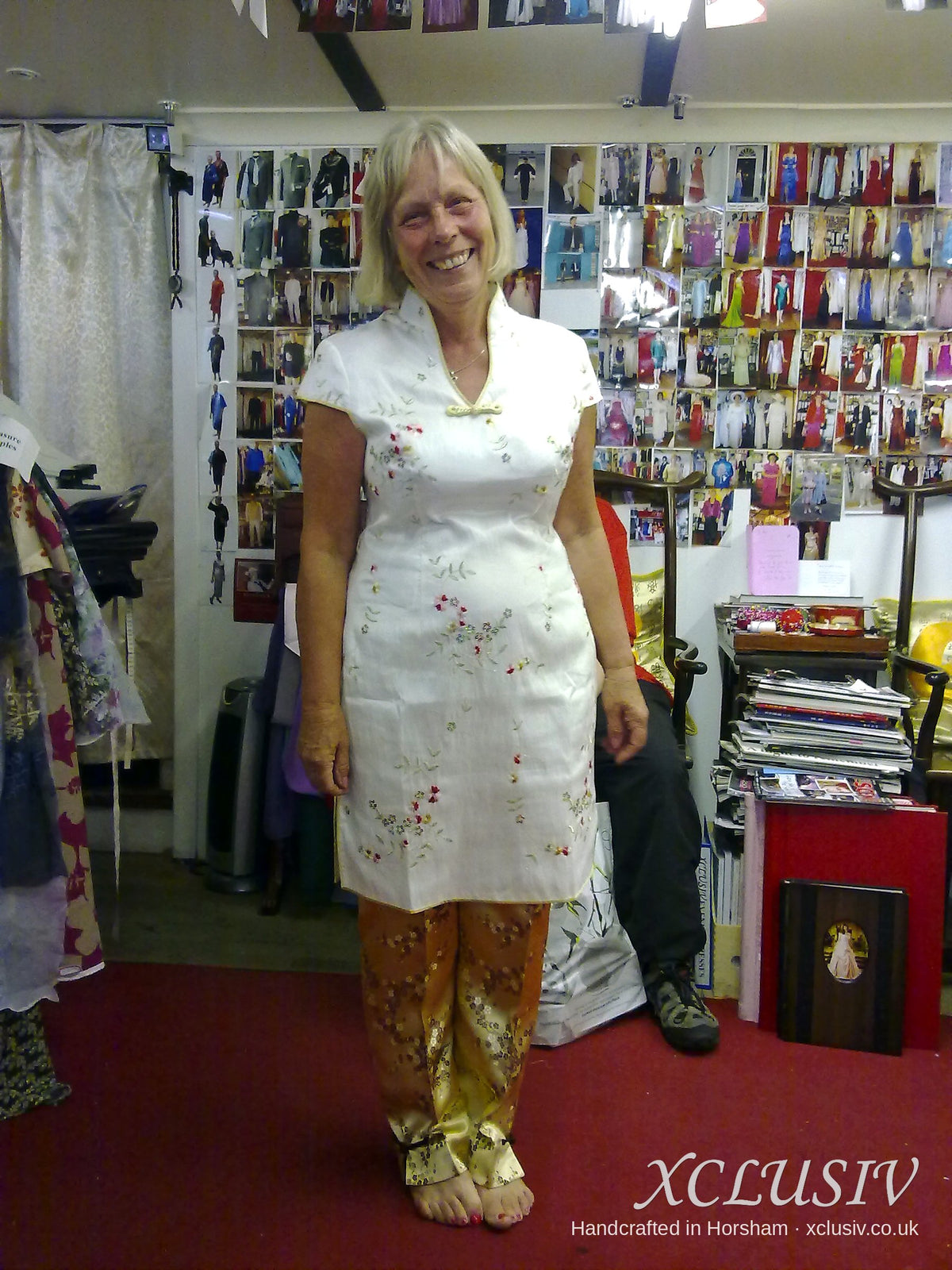 Ivory Embroidered Cheongsam Top & Gold Trousers – Mother of the Bride – XCLUSIV Horsham
