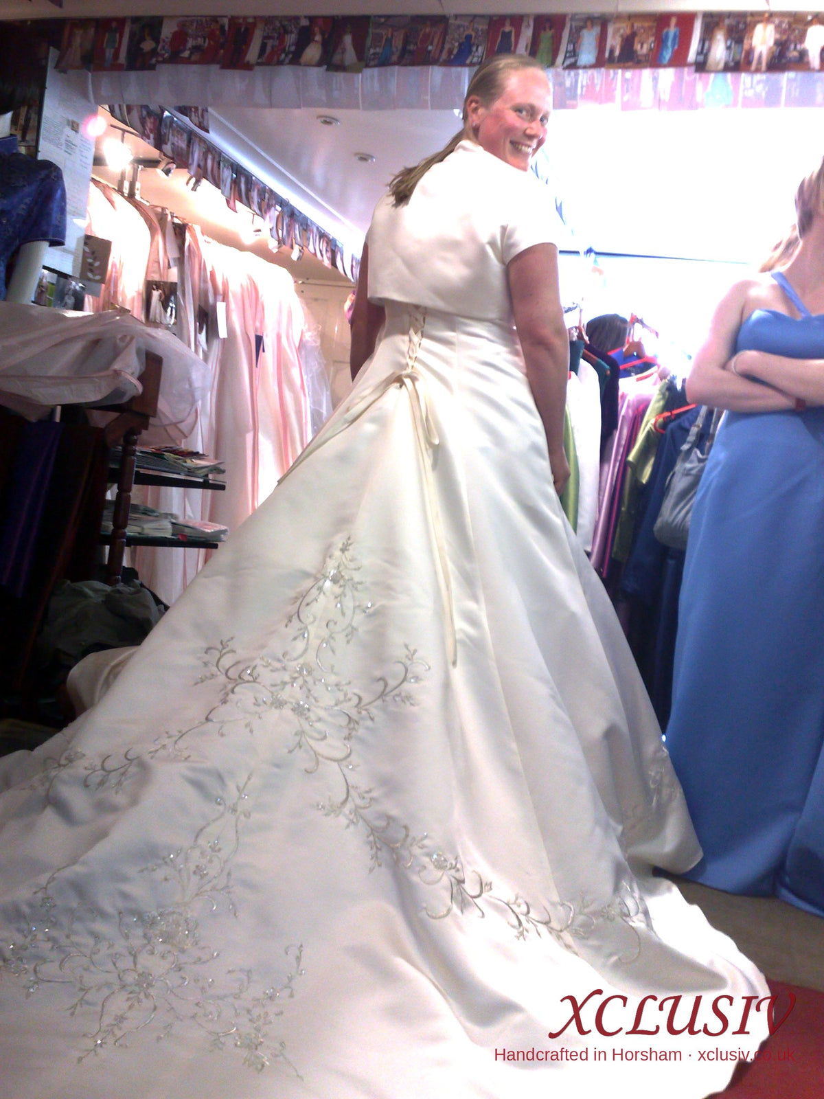 Ivory Embroidered Satin Ball Gown Wedding Dress with Bolero – XCLUSIV Horsham