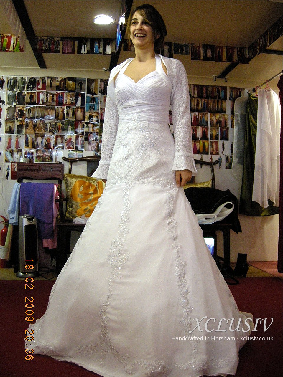 Ivory Halter A-Line Wedding Dress with Embroidery & Jacket – XCLUSIV Horsham (view 3)